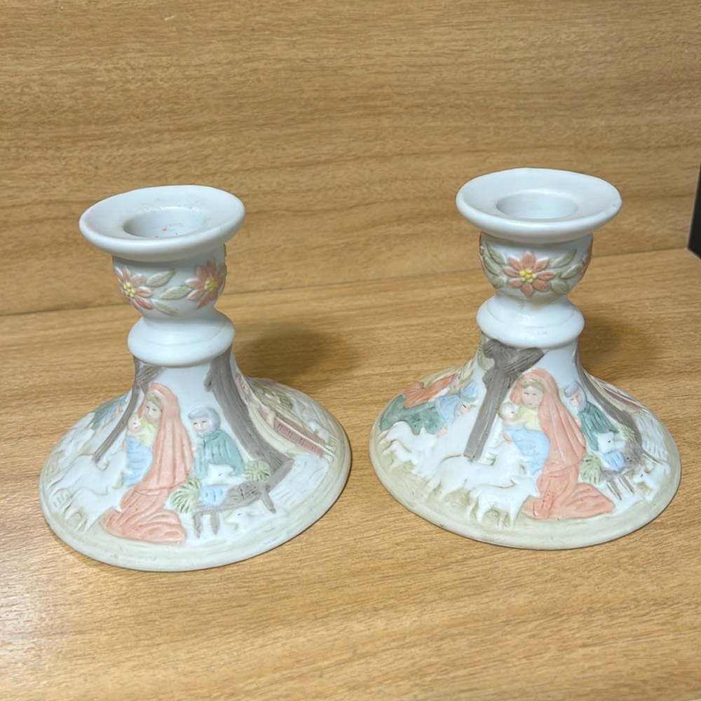 Nativity Candler Holders Lefton China Christopher Collection 1982 - Qty 2